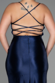 Robe De Soirée Grande Taille Satin Longue Bleu Marine ABU3053