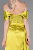 Robe De Soirée Satin Longue Pistache vert ABU2087