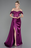 Robe De Soirée Satin Longue Prune ABU2087