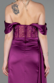 Robe De Soirée Satin Longue Prune ABU2087