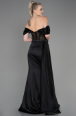 Robe de Soirée Longue Satin Noir ABU2087