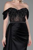 Robe de Soirée Longue Satin Noir ABU2087