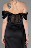 Robe de Soirée Longue Satin Noir ABU2087