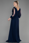 Robe de Soirée Longue Mousseline Bleu Marine ABU3220