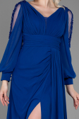 Robe de Soirée Longue Mousseline Bleu Saxe ABU3220