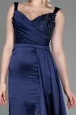 Robe de Soirée Longue Satin Bleu Marine ABU3235