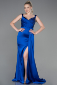 Robe de Soirée Longue Satin Bleu Saxe ABU3235