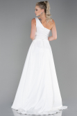 Robe de Soirée Longue Satin Blanc ABU2933