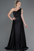 Robe de Soirée Longue Satin Noir ABU2933