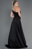 Robe de Soirée Longue Satin Noir ABU2933