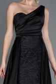 Robe de Soirée Longue Satin Noir ABU2933
