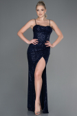 Tenue de Soirée Longue Squameuse Bleu Marine ABU3246
