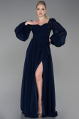 Robe de Soirée Longue Mousseline Bleu Marine ABU3243