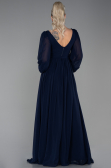 Robe de Soirée Longue Mousseline Bleu Marine ABU3243