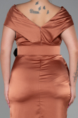 Robe De Soirée Grande Taille Satin Midi Marron clair ABK1499