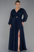 Robe de Soirée Grande Taille Longue Mousseline Bleu Marine ABU3254