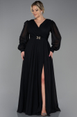 Robe de Soirée Grande Taille Longue Mousseline Noir ABU3254