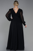Robe de Soirée Grande Taille Longue Mousseline Noir ABU3254