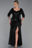 Robe Grande Taille Longue Squameuse Noir ABU3258