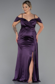 Robe Grande Taille Satin Longue Violet Foncé ABU2855