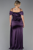 Robe Grande Taille Satin Longue Violet Foncé ABU2855