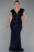Robe Grande Taille Longue Bleu Marine ABU1045