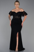 Robe de Soirée Grande Taille Longue Dantelle Noir ABU2571