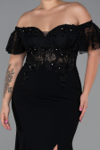 Robe de Soirée Grande Taille Longue Dantelle Noir ABU2571