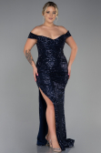 Robe Grande Taille Longue Squameuse Bleu Marine ABU3203