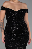 Robe Grande Taille Longue Squameuse Noir ABU3203