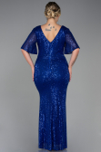Robe De Soirée Grande Taille Squameuse Longue Bleu Saxe ABU2796