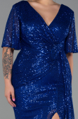 Robe De Soirée Grande Taille Squameuse Longue Bleu Saxe ABU2796