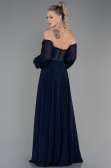 Robe de Soirée Longue Mousseline Bleu Marine ABU3265