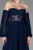 Robe de Soirée Longue Mousseline Bleu Marine ABU3265