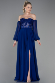 Robe de Soirée Longue Mousseline Bleu Saxe ABU3265