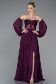Robe de Soirée Longue Mousseline Couleur Cerise ABU3265