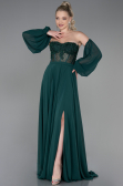 Robe de Soirée Longue Mousseline Émeraude ABU3265
