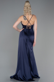 Robe de Soirée Longue Satin Bleu Marine ABU3267