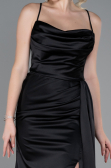 Robe de Soirée Longue Satin Noir ABU3267