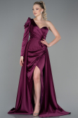 Robe De Soirée Satin Longue Prune ABU1715
