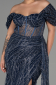 Robe De Soirée Grande Taille Longue Bleu Marine ABU3097