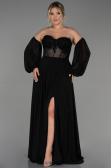 Robe de Soirée Grande Taille Longue Mousseline Noir ABU3266