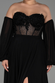 Robe de Soirée Grande Taille Longue Mousseline Noir ABU3266