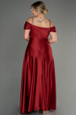 Robe de Soirée Grande Taille Longue Satin Rouge Bordeaux ABU3277