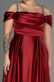 Robe de Soirée Grande Taille Longue Satin Rouge Bordeaux ABU3277
