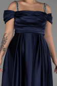 Robe de Soirée Grande Taille Longue Satin Bleu Marine ABU3277