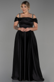 Robe de Soirée Grande Taille Longue Satin Noir ABU3277