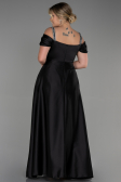 Robe de Soirée Grande Taille Longue Satin Noir ABU3277