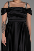 Robe de Soirée Grande Taille Longue Satin Noir ABU3277