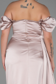 Robe De Soirée Grande Taille Satin Longue Beige ABU1626